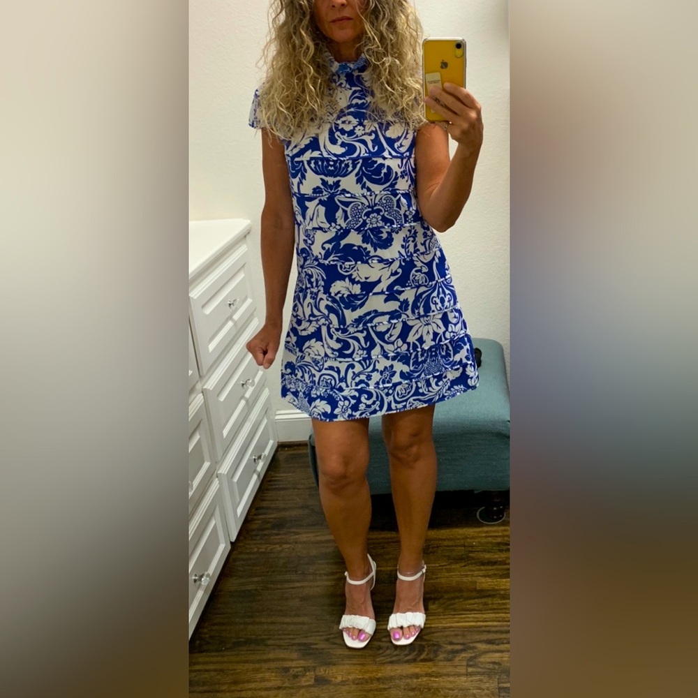 Alice + Olivia Blue and White Mini Dress